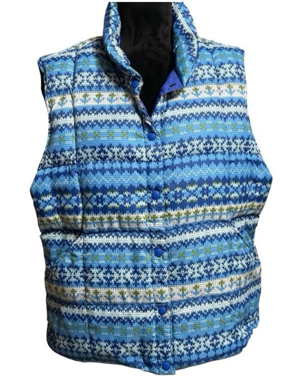 Lands' End Blue Patterned Goose Down Puffer Vest
